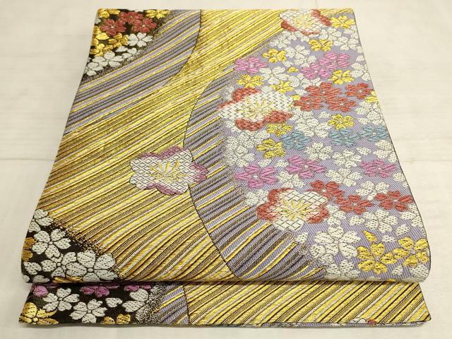 平和屋着物●六通柄袋帯　舞桜文　金糸　正絹　逸品　AAAN9016pf