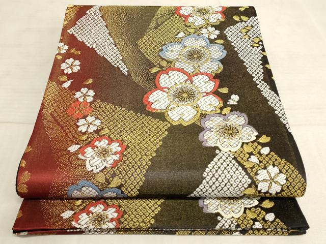 平和屋着物●六通柄袋帯　舞桜文　金糸　正絹　逸品　未使用　AAAN9017pf