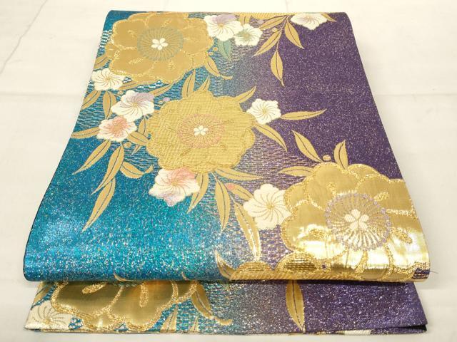 平和屋着物●六通柄袋帯　草花文　金糸　正絹　逸品　AAAO8935pf