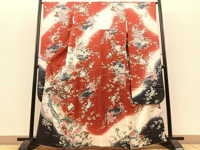 平和屋着物■豪華振袖　地紙花鳥文　暈し染め　金彩　そごう扱い　正絹　逸品　BAAM4962ow