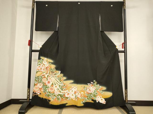 平和屋着物■豪華黒留袖　駒刺繍　鳳凰花文　暈し染め　金銀糸　正絹　逸品　AAAO2676ja