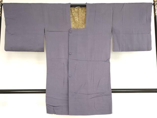 平和屋着物■道行コート　飛鳥地紋　葡萄鼠色　ロング丈　正絹　逸品　AAAN7323bw