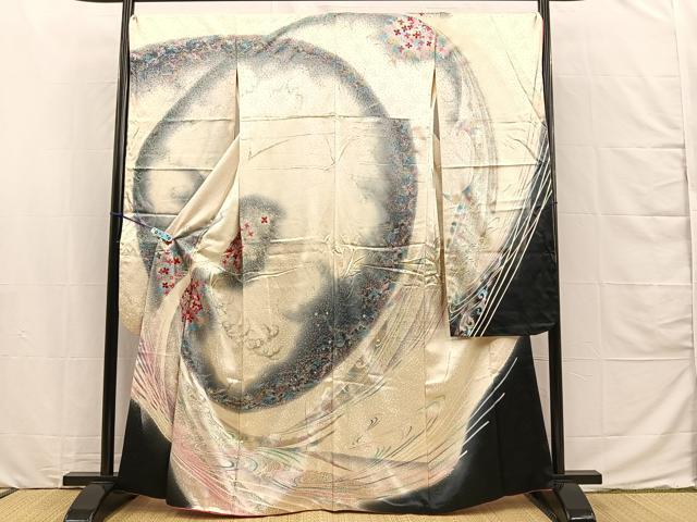 平和屋着物■豪華振袖　駒刺繍　流水孔雀花文　暈し染め　金銀彩　正絹　逸品　BAAM8476sa