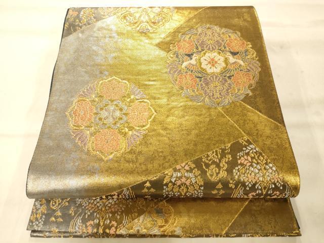 平和屋着物◎六通柄袋帯　切嵌正倉院花鳥文　金銀糸　引箔　正絹　逸品　AAAN5225fw