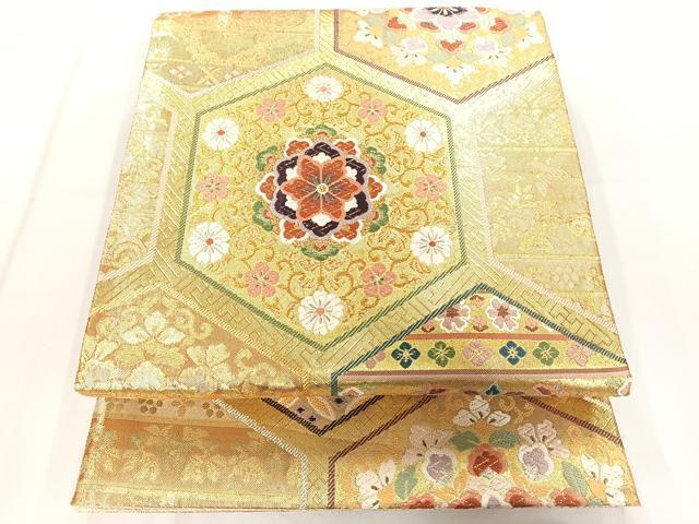 平和屋着物◎佐賀錦　六通柄袋帯　正倉院天井花文　金糸　正絹　逸品　AAAN7563yx