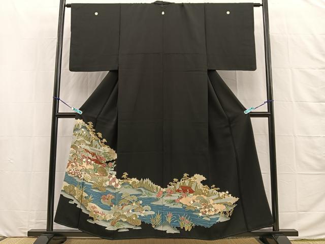 平和屋着物■豪華黒留袖　鴛鴦風景花文　正絹　逸品　BAAM8451sa