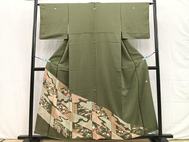 平和屋着物■十日町友禅　龍谷　色留袖　松藤花唐草文　金銀彩　正絹　逸品　BAAM8453sa
