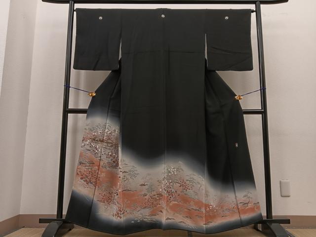 平和屋着物■豪華黒留袖　作家物　風景草花文　暈し染め　金彩　正絹　逸品　BAAM7142ui