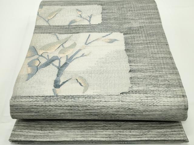 平和屋着物■スリーシーズン　太鼓柄袋帯　すくい織　枝葉文　銀糸　正絹　逸品　CAAL0131ng