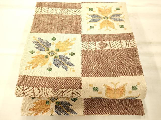 平和屋着物◎八寸名古屋帯　紬地　飾花格子文　正絹　逸品　AAAO1106fw