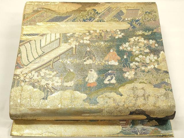 平和屋着物■全通全景柄袋帯　人物風景文　金糸　正絹　逸品　DAAL0227we