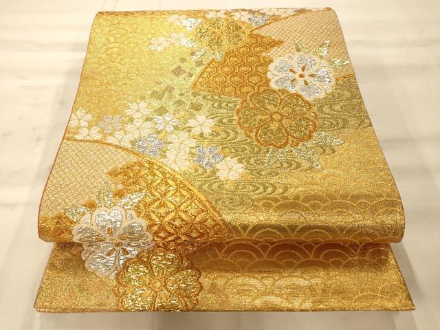 平和屋着物◎六通柄袋帯　流水地紙草花文　金銀糸　正絹　逸品　AAAN5197fw