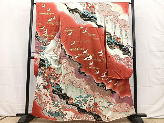 平和屋着物■豪華振袖　駒刺繍　鴛鴦鉾花文　金彩　正絹　逸品　BAAM9790sa