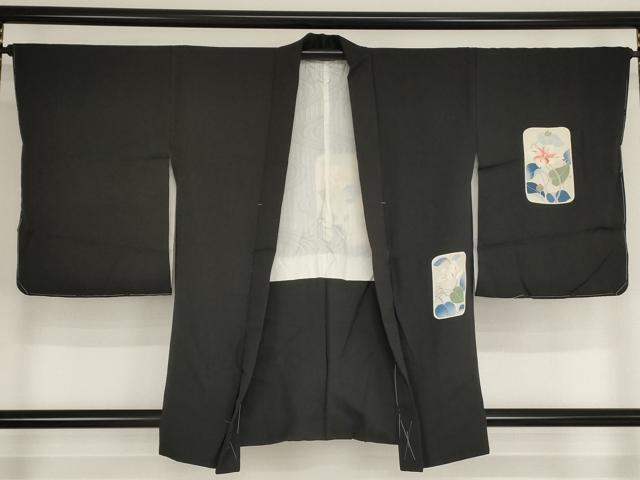 平和屋着物■羽織　色紙重ね草花文　黒地　正絹　逸品　未使用　AAAO8720bw