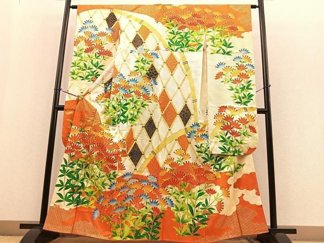 平和屋着物■豪華振袖　駒刺繍　籬裏菊文　金彩　正絹　逸品　BAAM9980ow