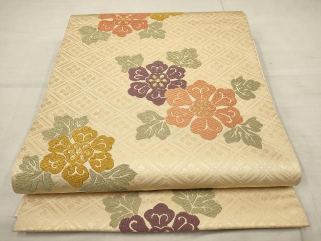 平和屋着物●六通柄袋帯　唐織　草花菱文　金糸　正絹　逸品　AAAN8174wj