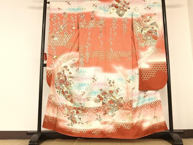 平和屋着物■豪華振袖　駒刺繍　花鳥文　暈し染め　金彩　正絹　逸品　AAAM6371sa