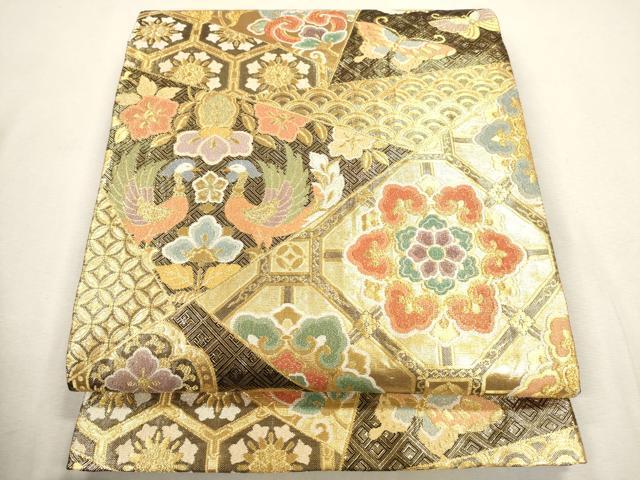 平和屋着物■佐賀錦　六通柄袋帯　作家物　切嵌向かい鳥花蝶文　金糸　正絹　逸品　CAAJ6130ak