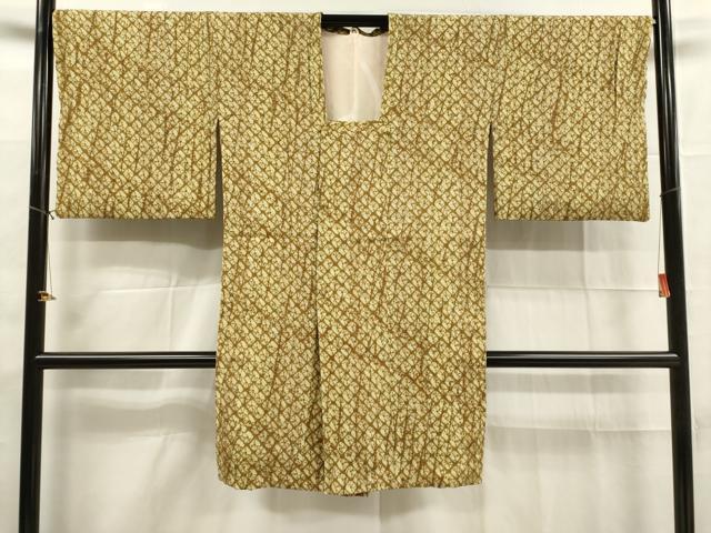 平和屋着物■道行コート　紬地　蜘蛛絞り　菱文　ロング丈　正絹　逸品　DAAK9354cm