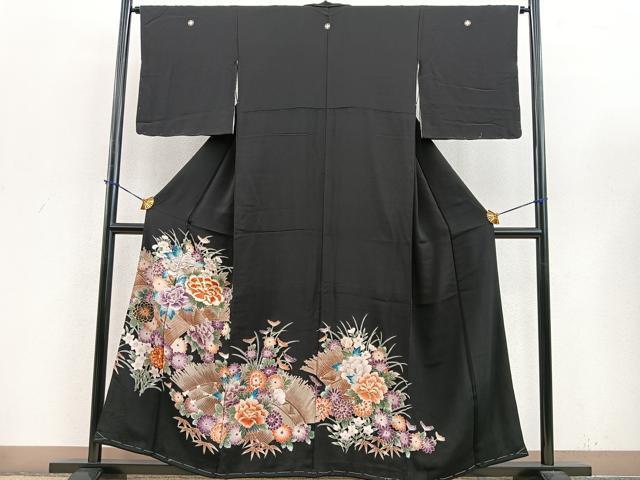 平和屋着物■豪華黒留袖　刺繍　草花文　金彩　正絹　逸品　BAAL8818ct