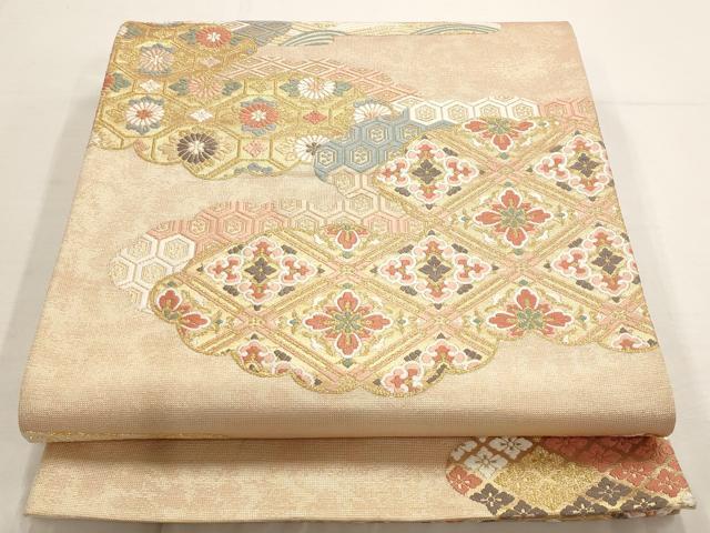 平和屋着物◎六通柄袋帯　唐織　雲取り吉祥花文　金糸　正絹　逸品　AAAO7357st