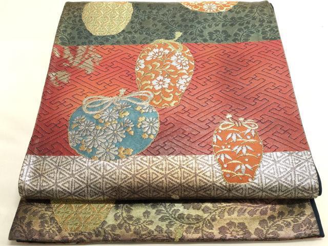平和屋着物◎六通柄袋帯　仕覆吉祥花文　金銀糸　正絹　逸品　DAAJ7941fc