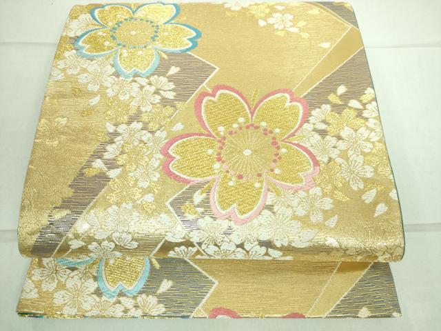 平和屋着物●六通柄袋帯　唐織　舞桜　金糸　正絹　逸品　DAAK4675ic