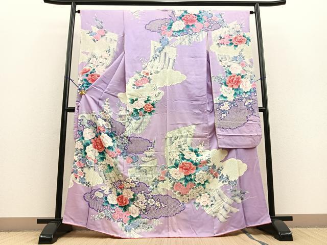 平和屋着物■豪華振袖　雲取り花文　銀彩　正絹　逸品　BAAM6859my