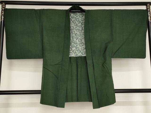 平和屋着物■男性　紬　羽織　深緑色　正絹　逸品　AAAN3914bw