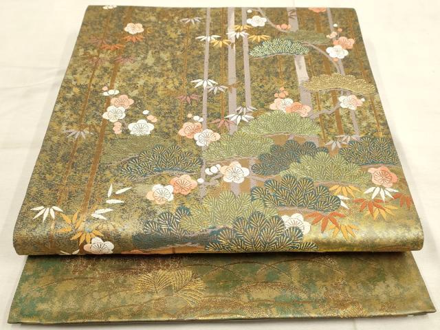 平和屋着物◎六通太鼓柄袋帯　松竹梅　金糸　引箔　正絹　逸品　AAAL4238tm