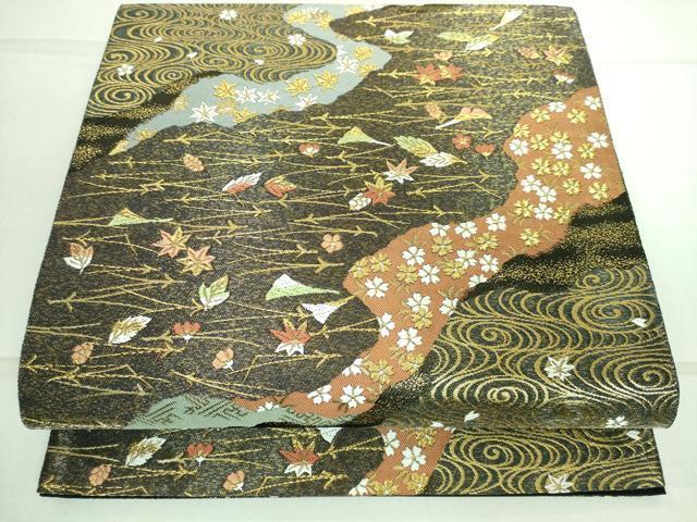 平和屋着物●西陣　服部織物謹製　六通柄袋帯　唐織　吹き寄せ花文　金糸　正絹　逸品　DAAK4692ic