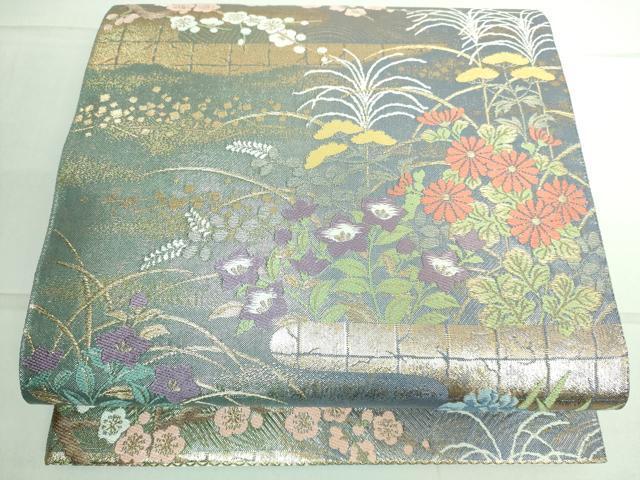 平和屋着物●西陣　じゅらく謹製　六通柄袋帯　唐織　霞草花文　金糸　正絹　逸品　DAAK4793ic