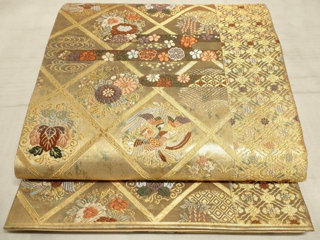 平和屋着物◎六通柄袋帯　遊彩唐織　花鳥菱文　引箔　正絹　逸品　AAAO6685sx