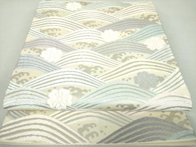 平和屋着物●六通柄袋帯　唐織　流水桜　銀糸　正絹　逸品　DAAL7510ps