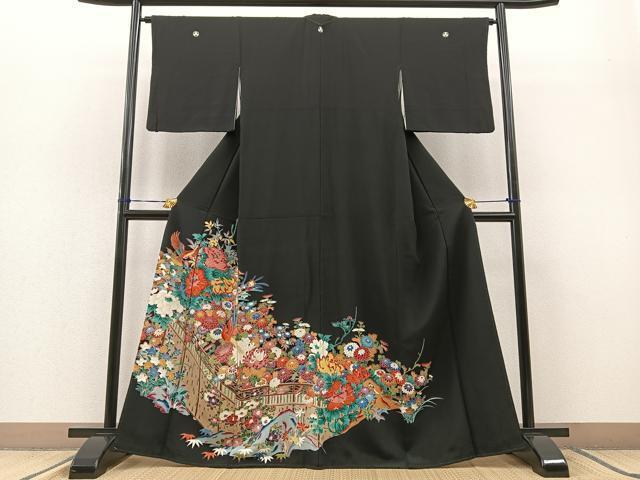 平和屋着物■豪華黒留袖　花鳥文　金彩　正絹　逸品　BAAM7028by