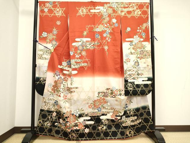 平和屋着物■豪華振袖　駒刺繍　草花文　暈し染め　金彩　正絹　逸品　DAAJ8953jm