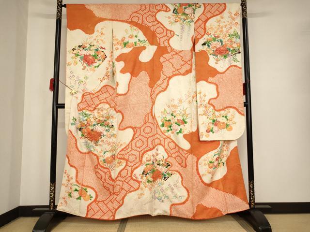 平和屋着物■豪華振袖　絞り　駒刺繡　扇面花文　金彩　正絹　逸品　AAAN6653ja