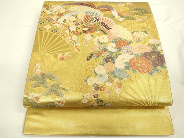 平和屋着物●太鼓柄袋帯　唐織　檜扇鳳凰花文　本金二重箔　正絹　逸品　DAAK3928du