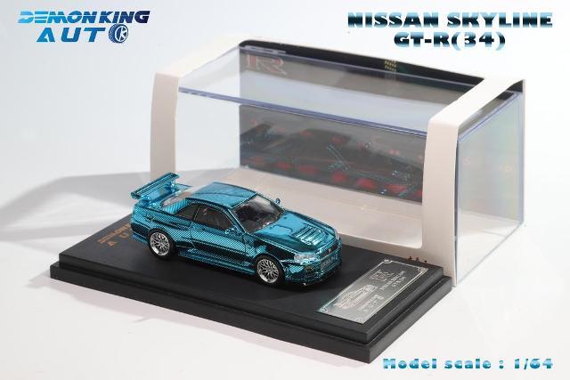 1/64 Demon King Auto R34 NISSAN SKYLINE GT-R ブルークロームカーボン