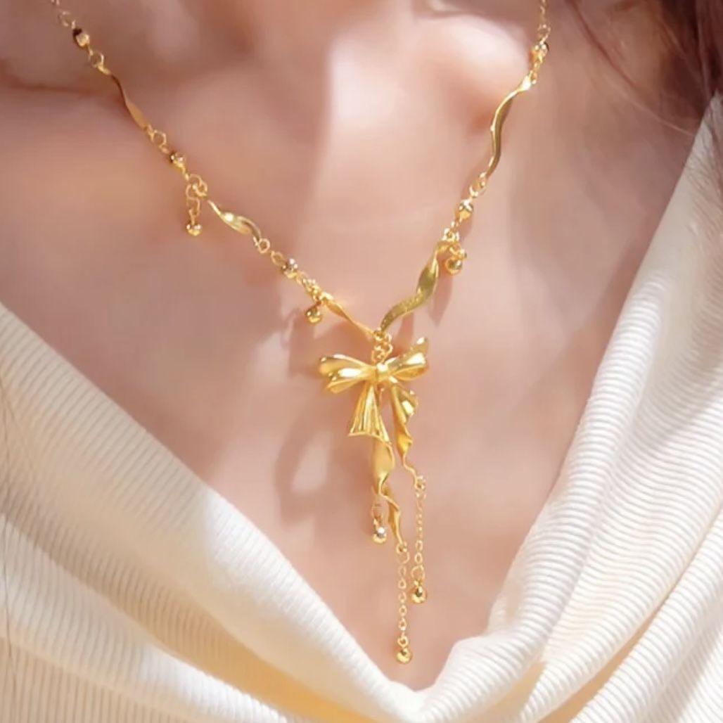 ネックレス　アクセサリー　K18金　蝶結び　お逃げ姫　マットな質感