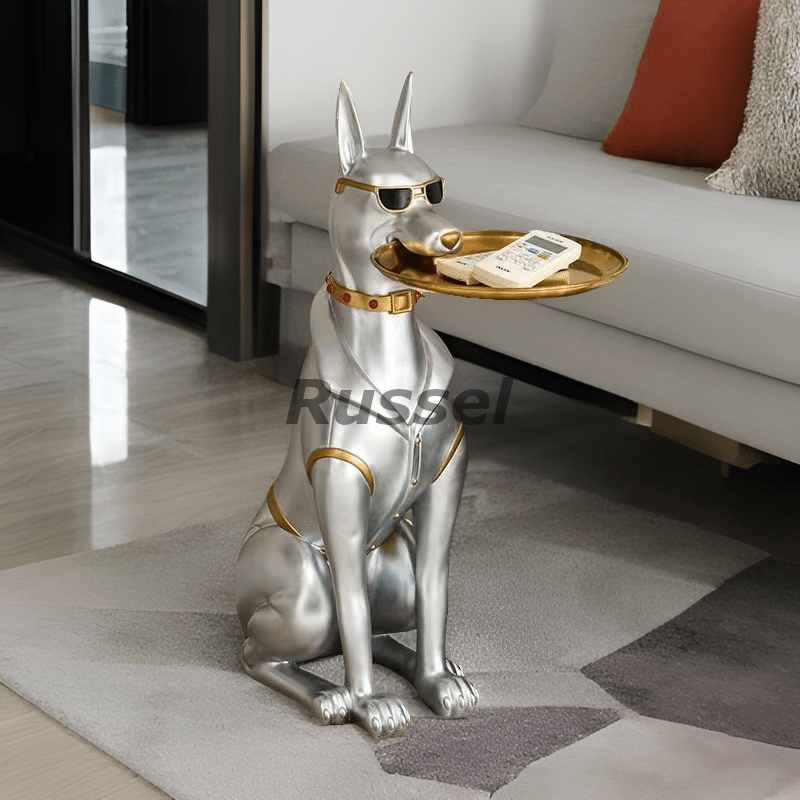オブジェ ドーベルマン トレイ 付き 小物入れ 犬 動物 アニマル 置物 オーナメント インテリア ユニーク かわいい リビング ダイニング