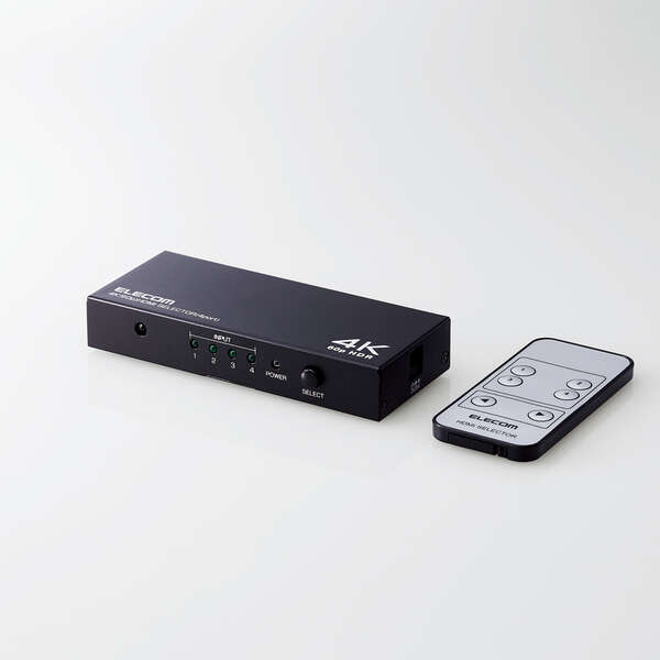 HDMI切替器 4ポートタイプ 4K60Hz(18Gbps)/HDCP2.2対応 放熱効率の良いメタル筐體を採(cǎi)用 専用ACアダプター付屬: DH-SW4KP41BK