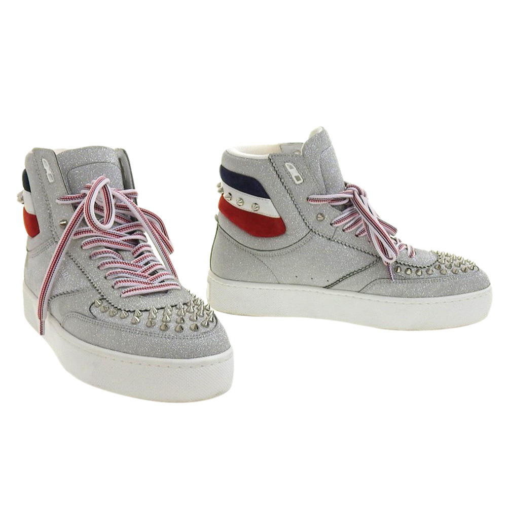 美品 クリスチャンルブタン Christian Louboutin 2021年商品 Rui Spikes Flat Calf Glitter グリッター ハイカット スニーカー 41 26cm