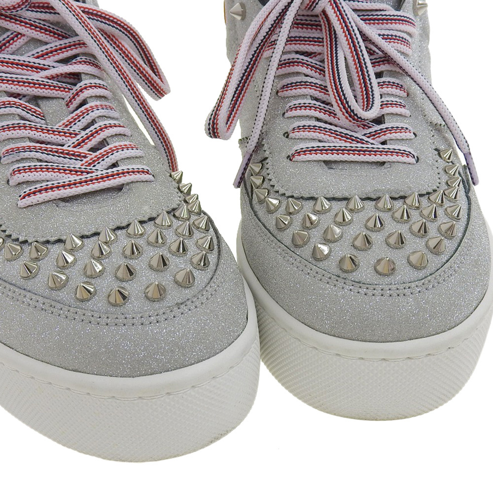 美品 クリスチャンルブタン Christian Louboutin 2021年商品 Rui Spikes Flat Calf Glitter グリッター ハイカット スニーカー 41 26cm