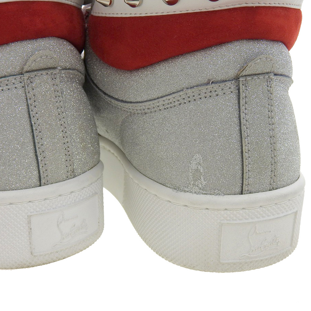 美品 クリスチャンルブタン Christian Louboutin 2021年商品 Rui Spikes Flat Calf Glitter グリッター ハイカット スニーカー 41 26cm