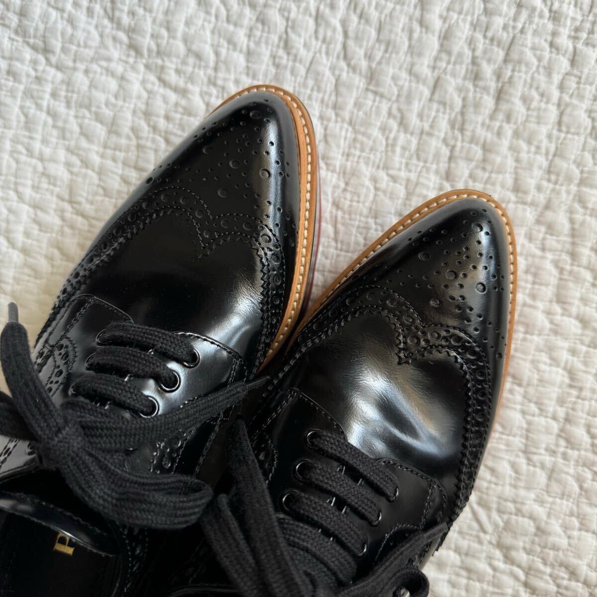 美品 プラダ PRADA ウィングチップ 厚底 レザーシューズ 美品 プラダ PRADA ウィングチップ 厚底 レザーシューズ