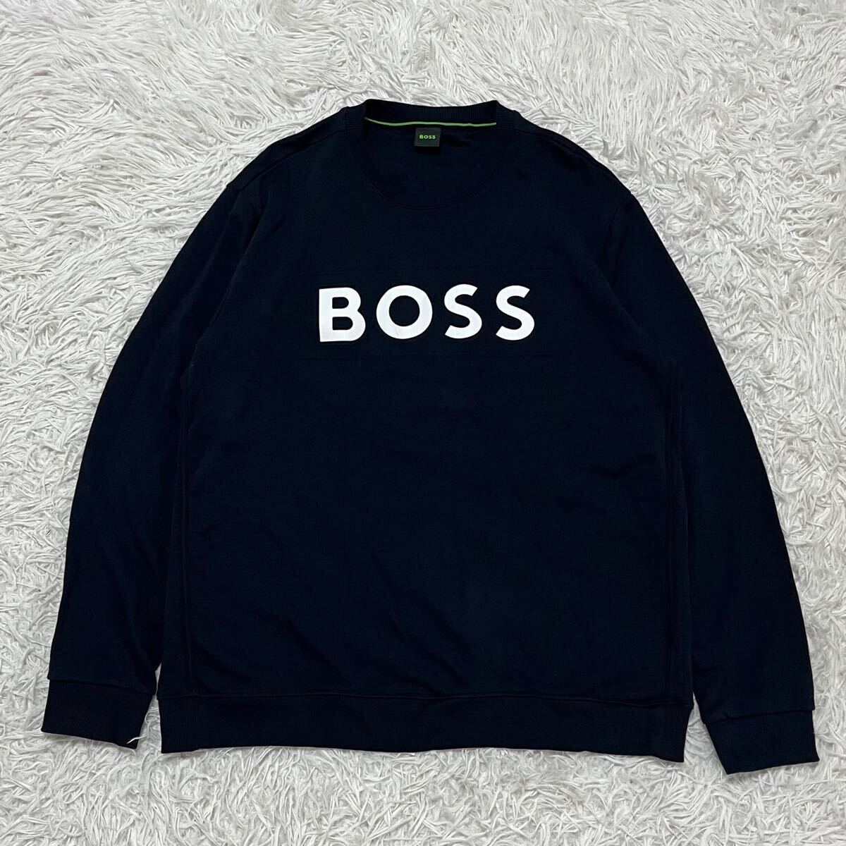 「1円」近年モデル HUGO BOSS ヒューゴボス プリントロゴ スウェット トレーナー ネイビー 大きいサイズ XXLサイズ
