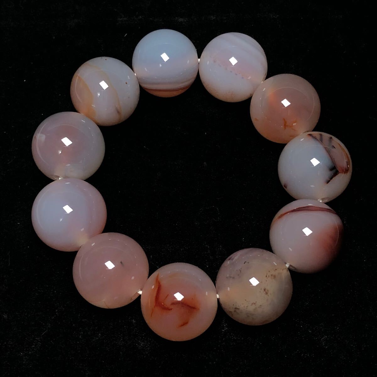時代物　天然瑪瑙 大粒念珠　極美品　彫刻　本物保証