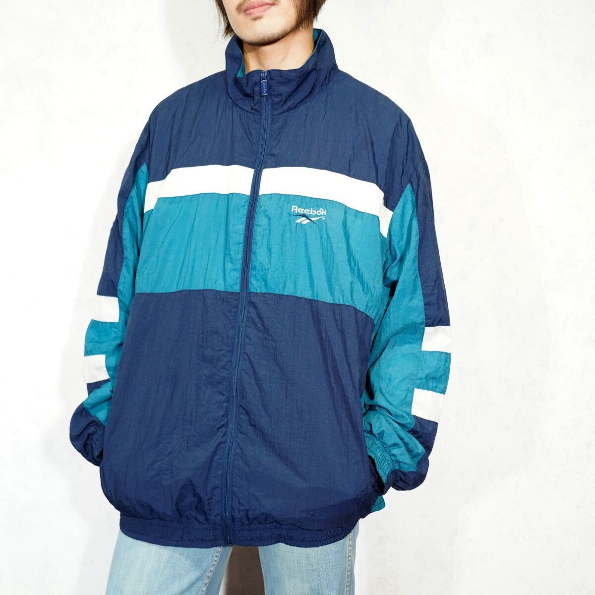 USA VINTAGE Reebok LOGO EMBROIDERY DESIGN ZIP BLOUSON/アメリカ古着リーボックロゴ刺繍デザインジップブルゾン