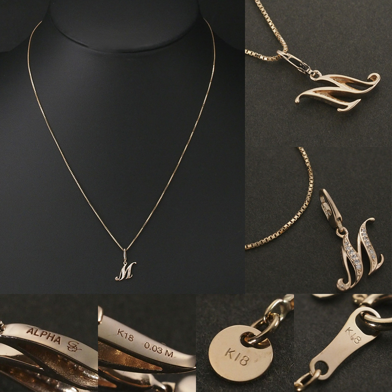 ゆきざき ダイヤモンド アルファプティ イニシャルM チャーム Y.ALPHA.PUTITE.32.22.M ネックレス K18PG 箱・証明カード付_画像4